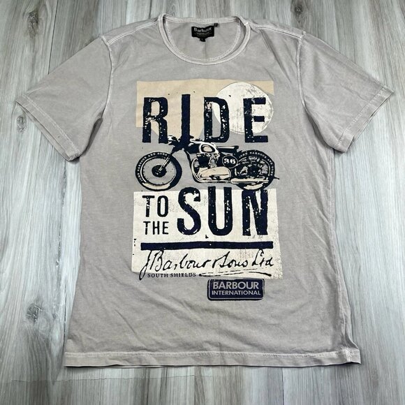 Barbour International T Shirt Ride To The Sun Graphic Motorcycle Tee Mens Size L - Picture 1 of 12